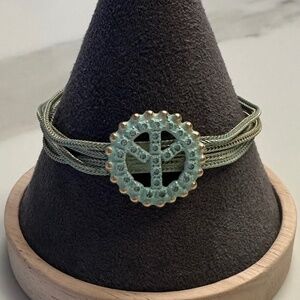 TOVA - Blue-Green Multi Strand Boho Crystal Peace Bracelet in Patina Wash
